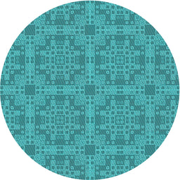 Round Patterned Dark Cyan Green Novelty Rug, pat3829