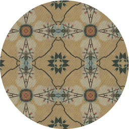 Round Machine Washable Transitional Red Brown Rug, wshpat3874