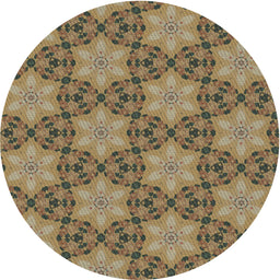 Round Machine Washable Transitional Brown Green Rug, wshpat3882