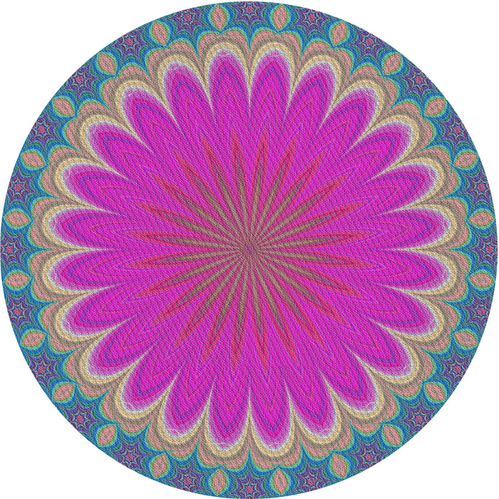 Round Machine Washable Transitional Neon Pink Rug, wshpat3894