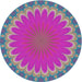 Round Machine Washable Transitional Neon Pink Rug, wshpat3894