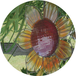 Round Machine Washable Transitional Brass Green Rug, wshpat3966