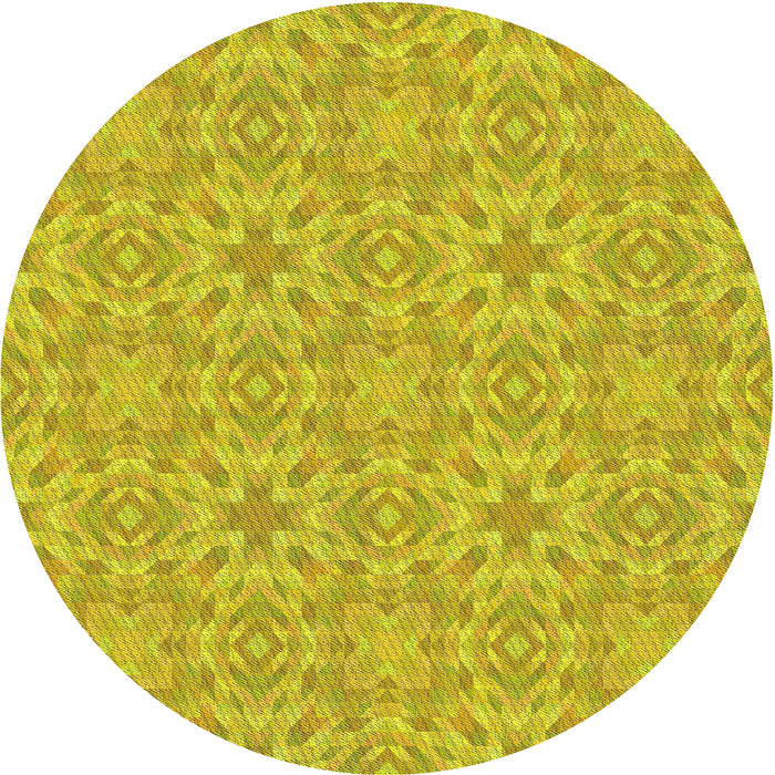 Round Machine Washable Transitional Yellow Rug, wshpat3969