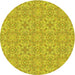 Round Machine Washable Transitional Yellow Rug, wshpat3969