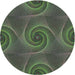 Round Machine Washable Transitional Dark Forest Green Rug, wshpat403