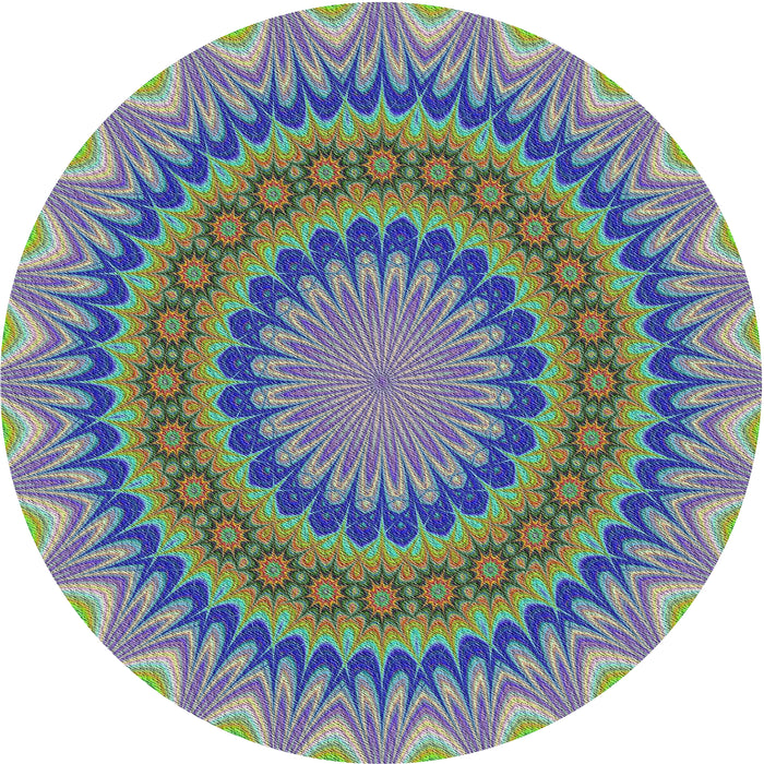 Round Machine Washable Transitional Purple Navy Blue Rug, wshpat420