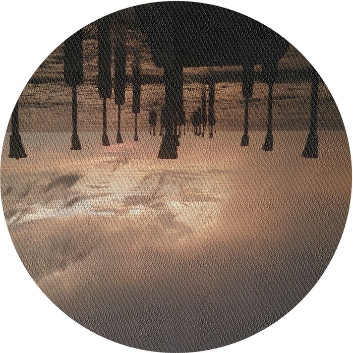 Round Patterned Dark Almond Brown Novelty Rug, pat524