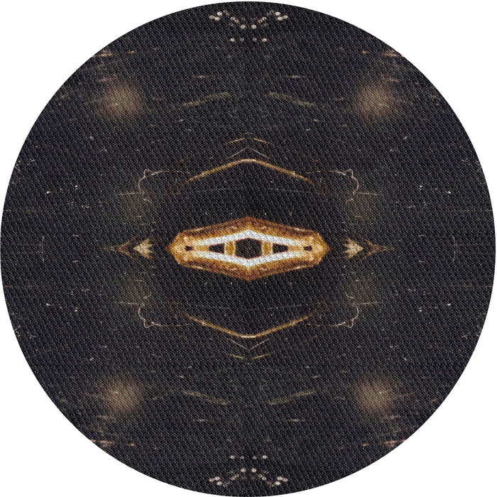 Round Machine Washable Transitional Black Rug, wshpat539