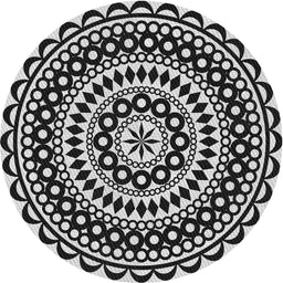 Round Patterned Charcoal Black Novelty Rug, pat543