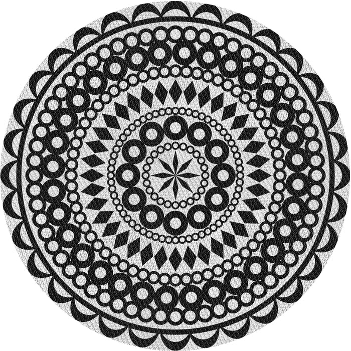 Round Patterned Charcoal Black Novelty Rug, pat543