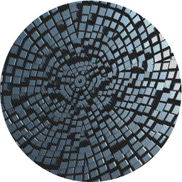 Round Machine Washable Transitional Midnight Gray Rug, wshpat561