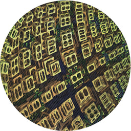 Round Machine Washable Transitional Brass Green Rug, wshpat562