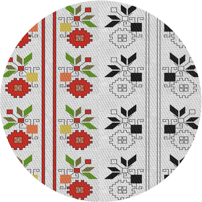 Round Machine Washable Transitional Pearl White Beige Rug, wshpat645