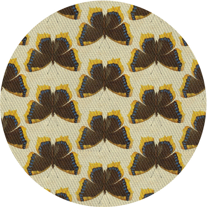 Round Machine Washable Transitional Brown Gold Rug, wshpat654