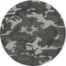 Round Machine Washable Transitional Gunmetal Gray Rug, wshpat666