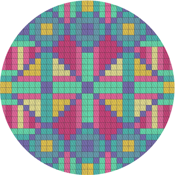 Round Machine Washable Transitional Pink Plum Purple Rug, wshpat687