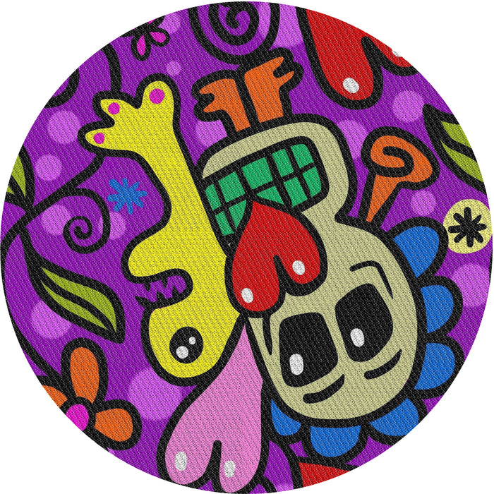 Round Patterned Rose Purple Modern Rug, pat68