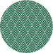 Round Machine Washable Transitional Turquoise Green Rug, wshpat704