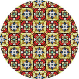 Round Machine Washable Transitional Vermilion Red Rug, wshpat739