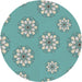 Round Machine Washable Transitional Tiffany Blue Rug, wshpat746