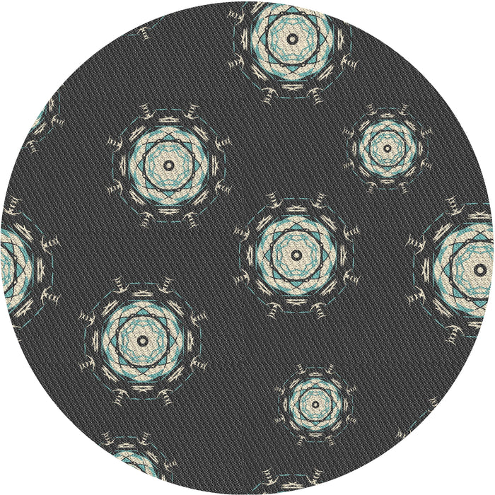 Round Machine Washable Transitional Midnight Gray Rug, wshpat749