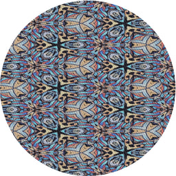 Round Machine Washable Transitional Blue Gray Rug, wshpat819