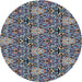 Round Machine Washable Transitional Blue Gray Rug, wshpat819