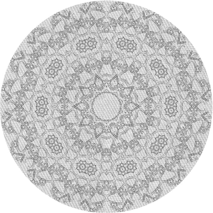 Round Machine Washable Transitional White Smoke Rug, wshpat823