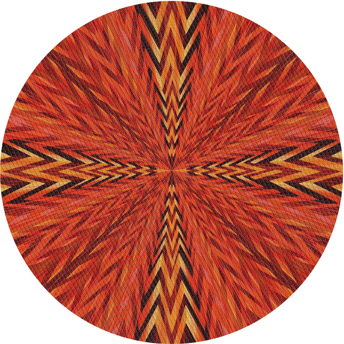 Round Machine Washable Transitional Orange Red Rug, wshpat840