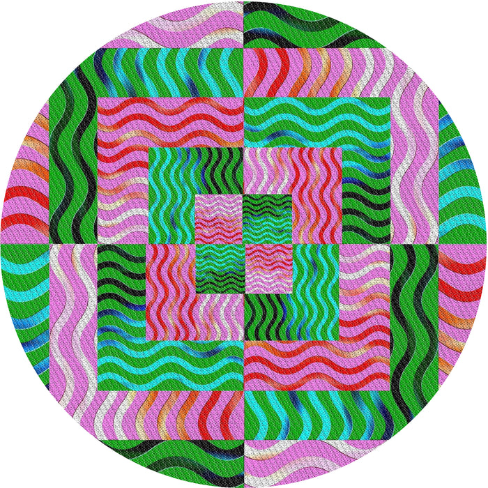 Round Machine Washable Transitional Green Rug, wshpat855