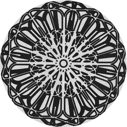Round Patterned Charcoal Black Novelty Rug, pat940