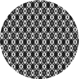 Round Machine Washable Transitional Black Rug, wshpat956