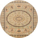 Round Traditional Light Brown Medallion Rug, tr1003