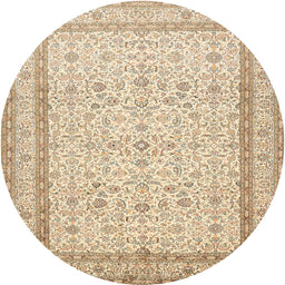 Round Traditional Khaki Gold Persian Rug, tr1006