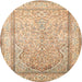 Round Traditional Brown Gold Persian Rug, tr1007