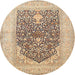 Round Traditional Brown Gold Persian Rug, tr1008