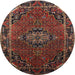 Round Traditional Sienna Brown Medallion Rug, tr100