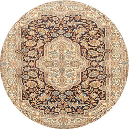 Square Machine Washable Traditional Brown Gold Rug, wshtr1015