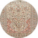 Round Traditional Dark Gold Brown Persian Rug, tr1019