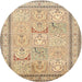 Round Traditional Brown Gold Persian Rug, tr1020