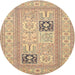 Round Traditional Copper Brown Persian Rug, tr1024