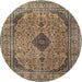 Round Traditional Sand Brown Medallion Rug, tr1031