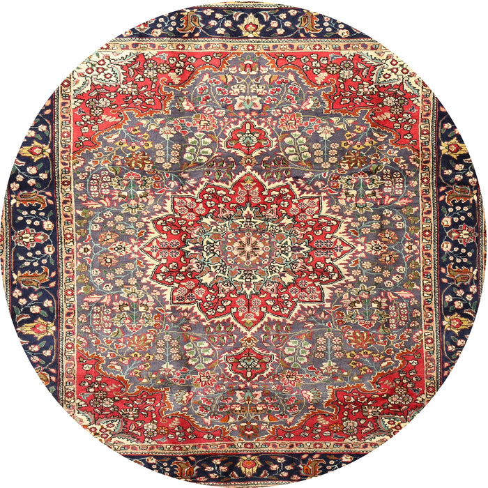 Round Traditional Brown Red Medallion Rug, tr1041