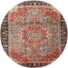 Round Traditional Brown Red Medallion Rug, tr1041