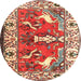 Round Traditional Red Animal Rug, tr1042