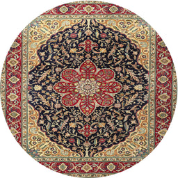 Round Traditional Brownish Green Medallion Rug, tr1052