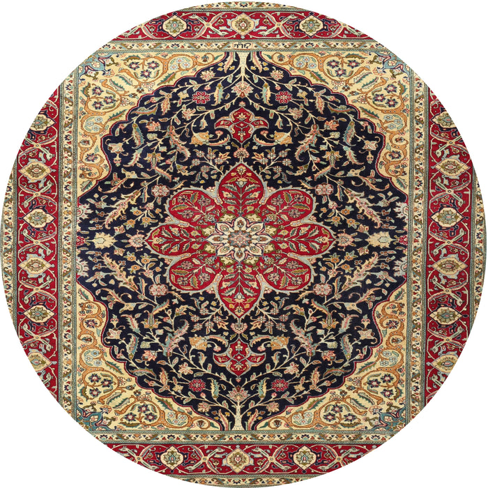 Round Traditional Brownish Green Medallion Rug, tr1052