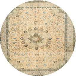Round Traditional Brown Gold Medallion Rug, tr1054