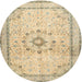 Round Traditional Brown Gold Medallion Rug, tr1054