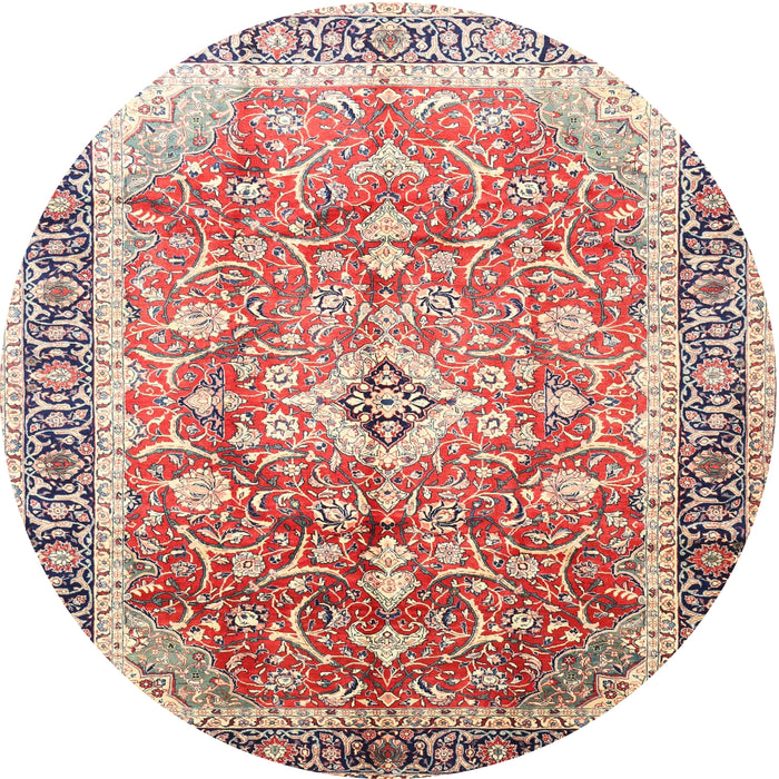 Round Traditional Brown Red Medallion Rug, tr1058
